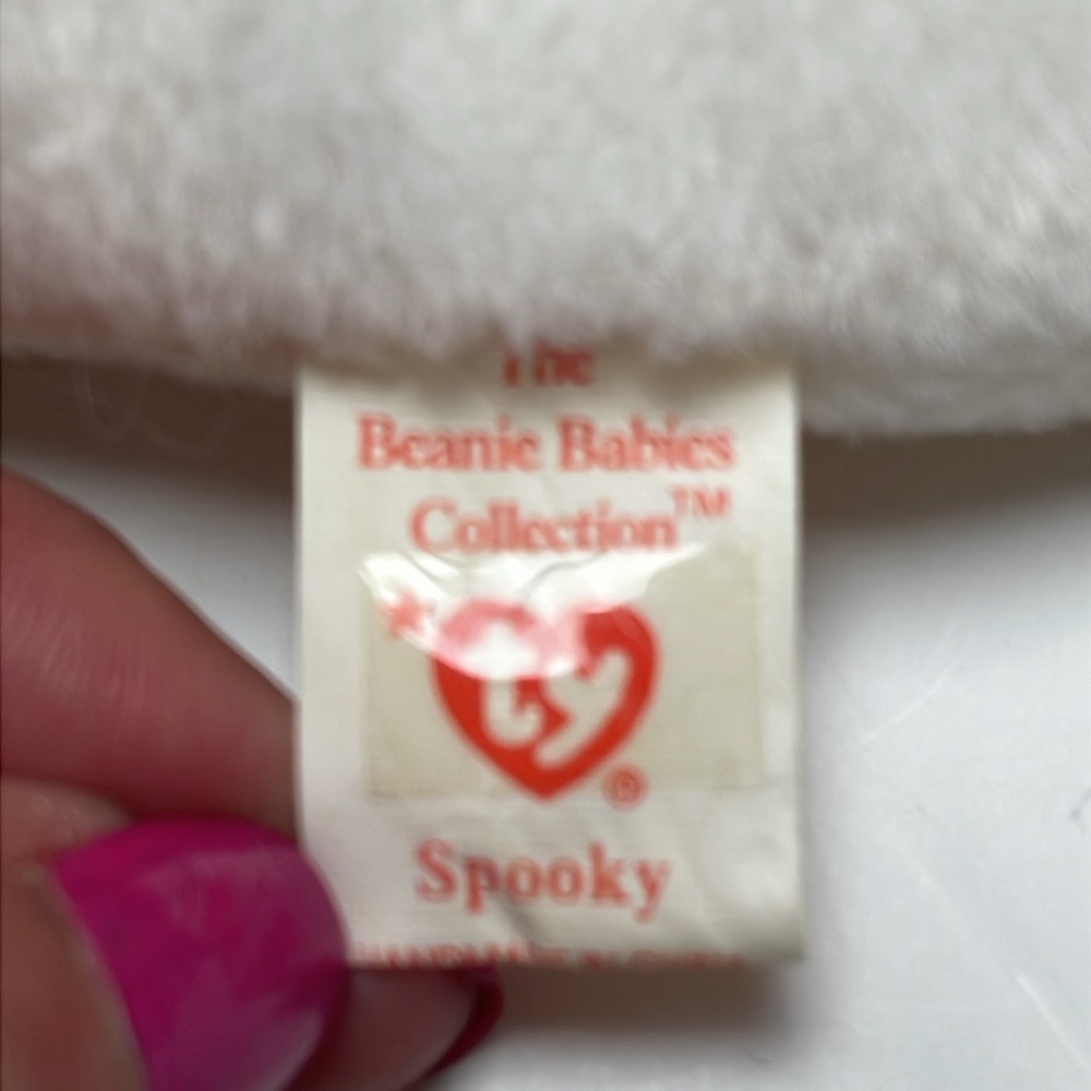 🐸 Ty Beanie Babies SPOOKY the White Ghost Plush - pellet filling - Picture 7 of 9